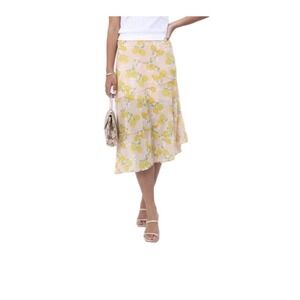 Lemon Print Midi Skirt S Y2K Cottage-core Sheer Layered Ruffle Summer Skirt